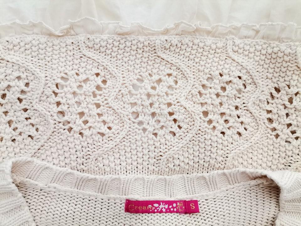 Cream Size S Color Kremowy Okrągły dekolt Długi Zapinany Kardigan Długi rękaw Fabric Bawełna 100% Cienka dzianina