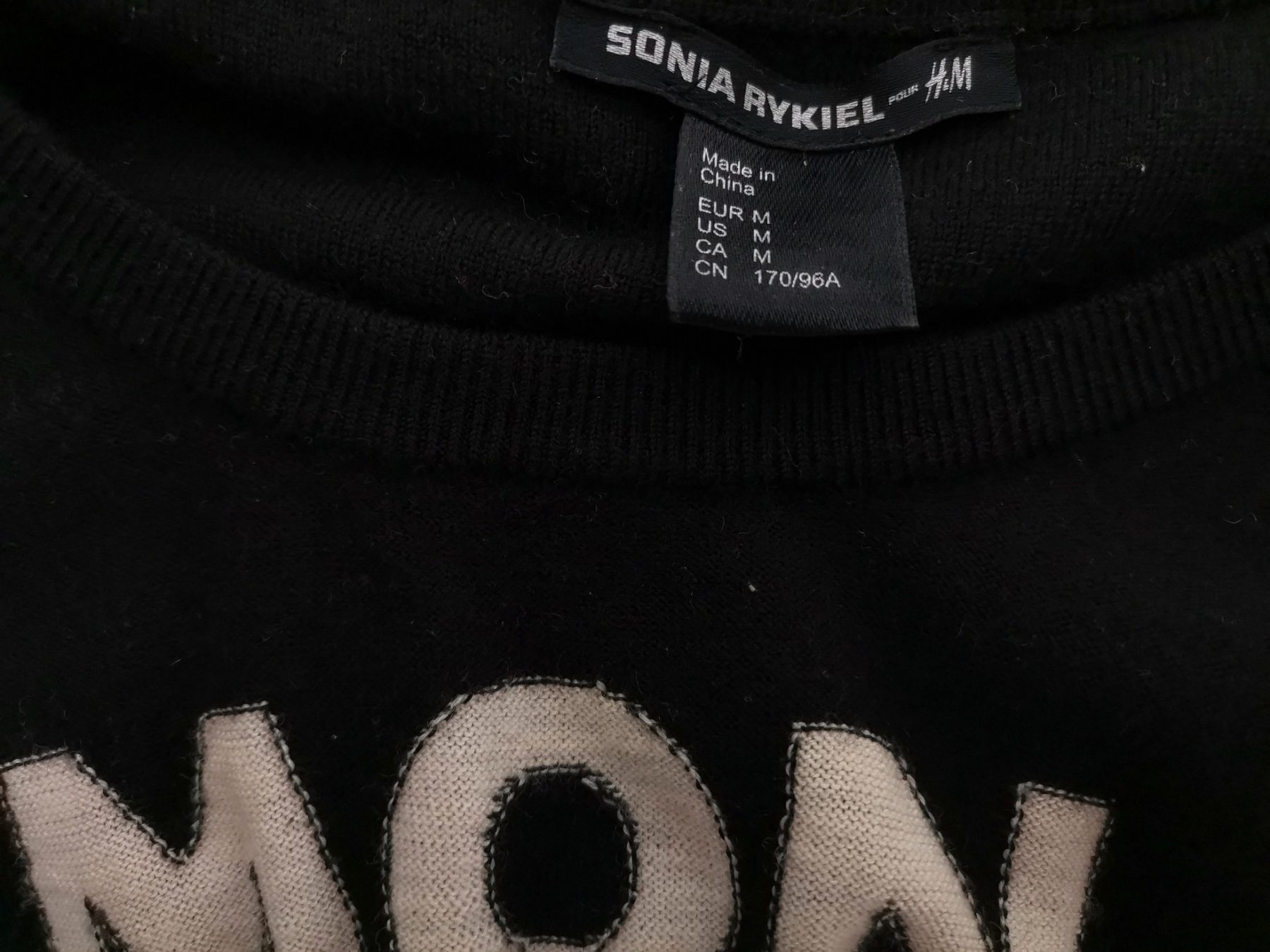 SONIA RYKIEL Size M Color Czarny Okrągły dekolt Sweter Długi rękaw Fabric Wełna 100% Cienka dzianina