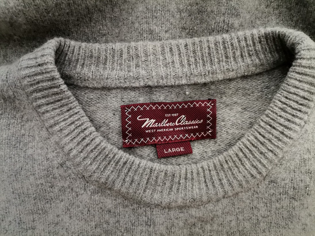 Marlboro Classics Size L Color Szary Męski Sweter Długi rękaw Fabric Wełna