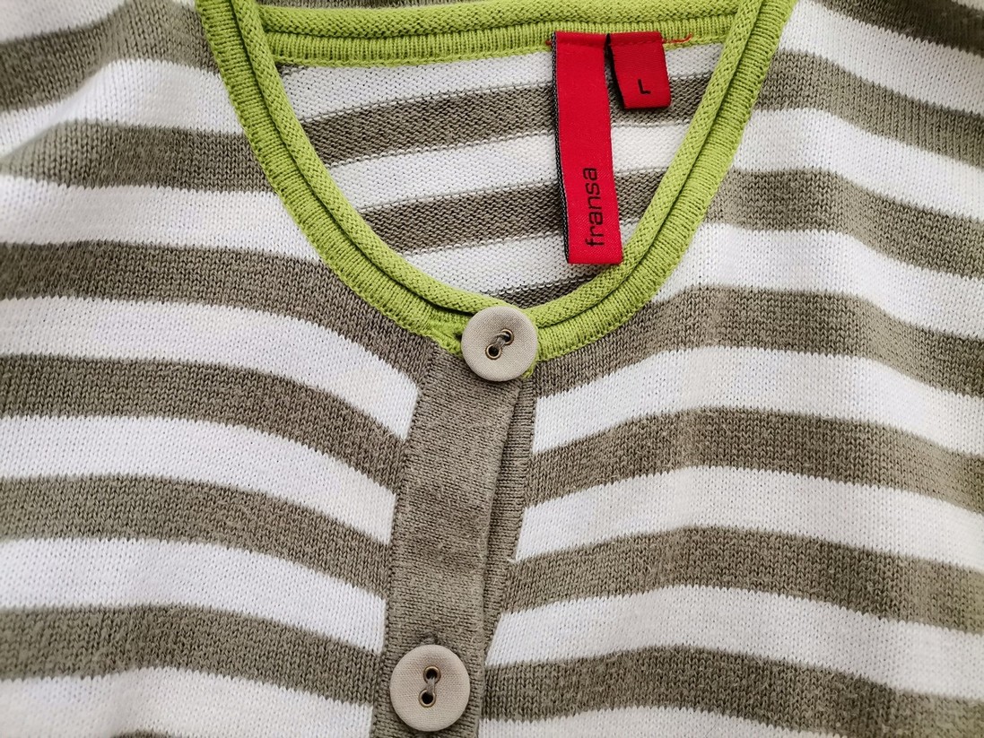 Fransa Size L Color Khaki Pasy Okrągły dekolt Kardigan Zapinany Długi rękaw Fabric Bawełna 100% Cienka dzianina