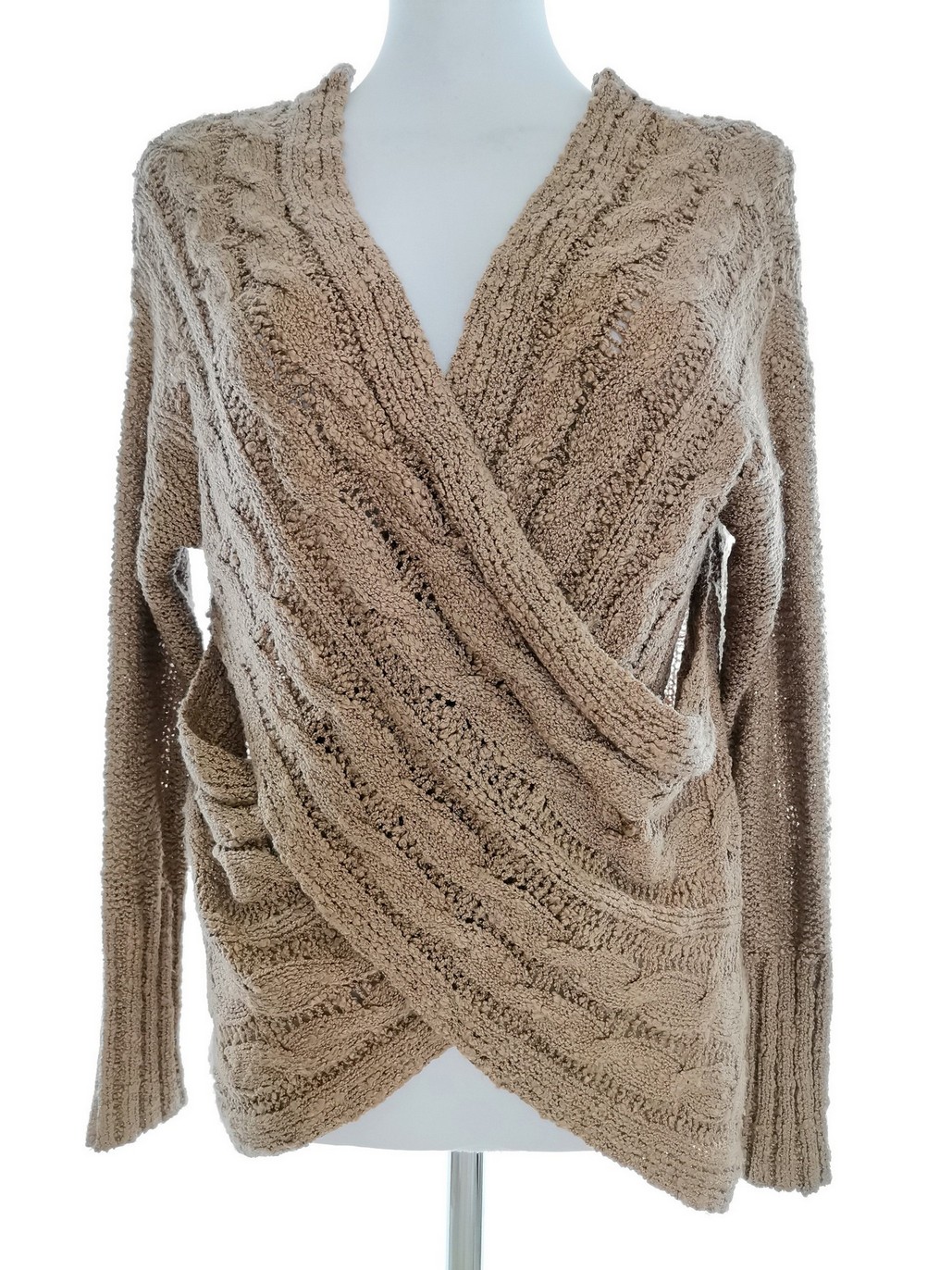 onetheland Size M Color Brązowy W serek Sweter Długi rękaw Fabric Akryl 100% Gruba dzianina