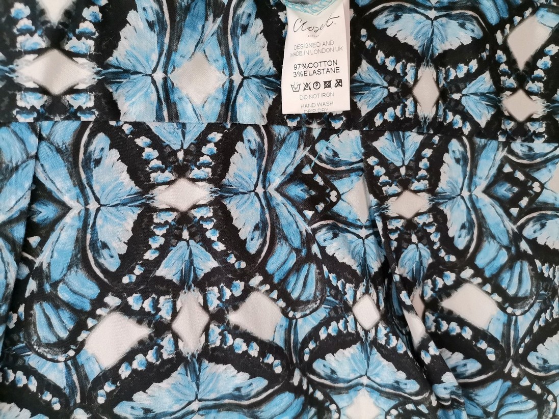 Closet Size 14 (42) Color Niebieski Okrągły dekolt Sukienka Ołówkowa Krótki rękaw Midi Fabric Bawełna