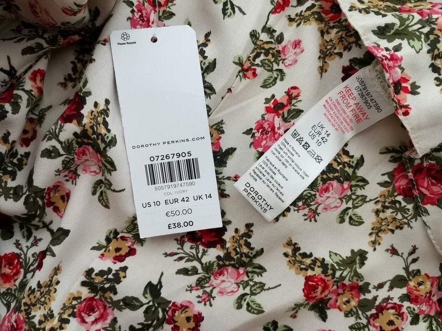 Dorothy perkins Size 14 (42) Color Kremowy W serek Sukienka Maxi Krótki rękaw Długa Fabric Wiskoza 100%