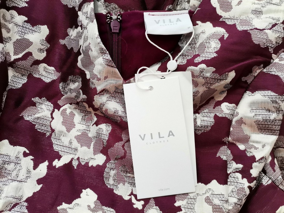 Vila Size M Color Purpurowy W serek Sukienka Rozkloszowana Bezrękawnik Do Kolan