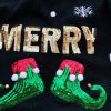 Merry Christmas Size 46/48 Color Czarny Crew Neck Sweter Świąteczny Gwiazdka Długi rękaw Cienka dzianina