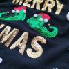 Merry Christmas Size 46/48 Color Czarny Crew Neck Sweter Świąteczny Gwiazdka Długi rękaw Cienka dzianina