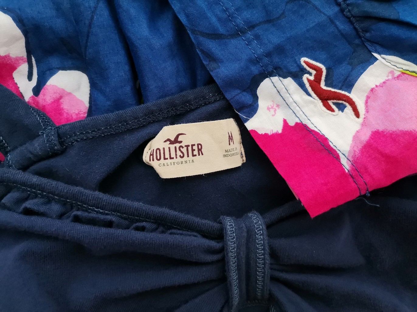 Hollister Size M (36) Color Granatowy Dekolt Serce Sukienka Rozkloszowana Bezrękawnik Do Kolan Fabric Bawełna