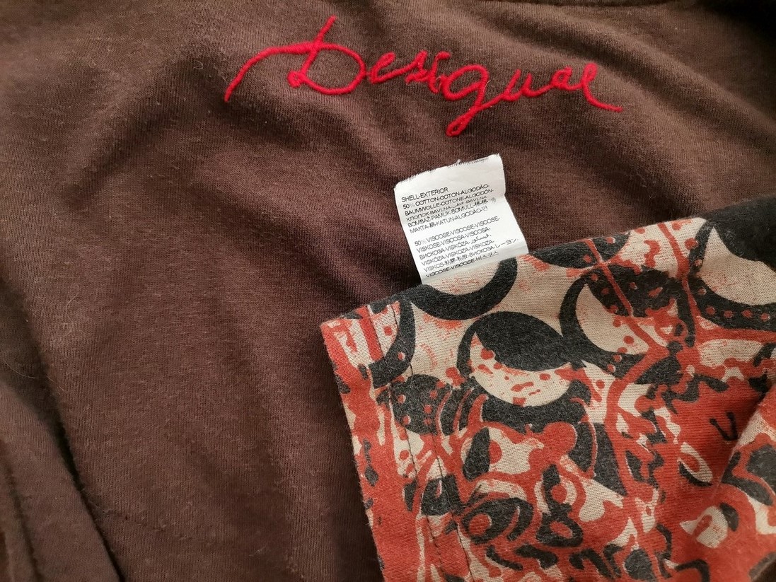 DESIGUAL Size S Color Brązowy Okrągły dekolt Sukienka Elegancka Długi rękaw Do Kolan Fabric Bawełna