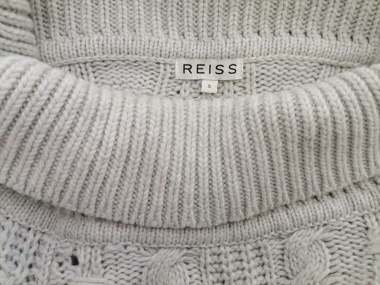 Reiss Size S Color Szary Drapowany dekolt Sukienka Sweterkowa Długi rękaw Do Kolan Fabric Wełna Jagnięca