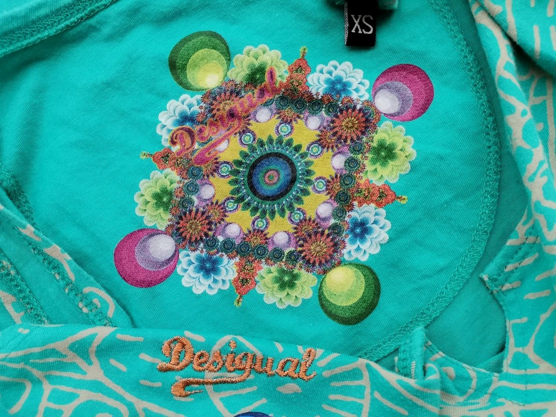 DESIGUAL Size XS Color Niebieski Split Crew Neck Sukienka Letnia Bezrękawnik Do Kolan