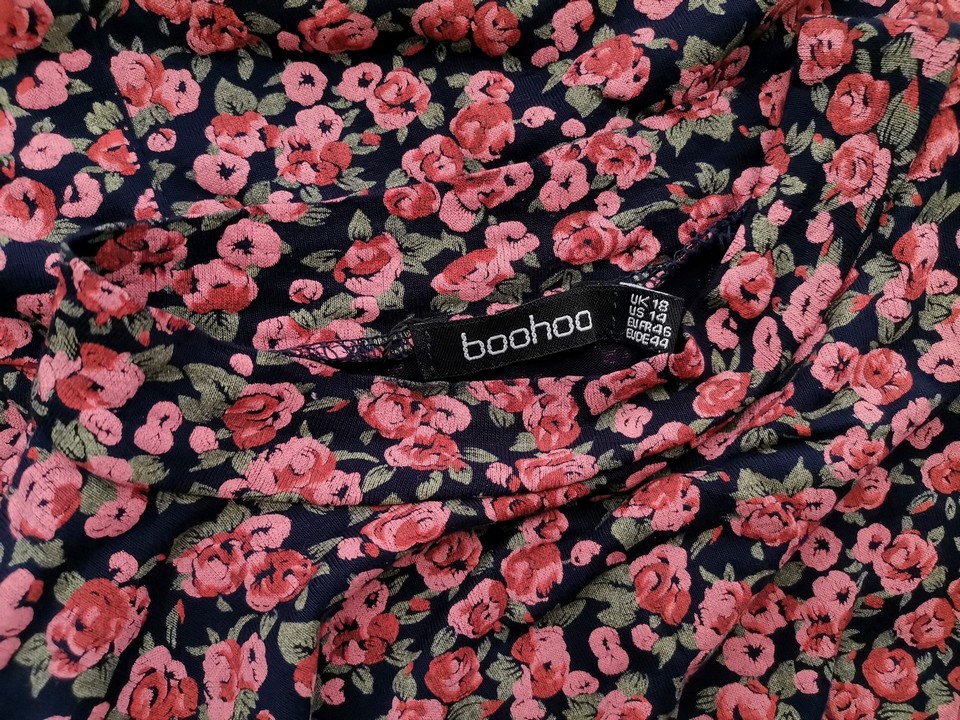 Boohoo Size 18 (44) Color Granatowy Okrągły dekolt Sukienka Prosta Krótki rękaw Do Kolan Fabric Wiskoza