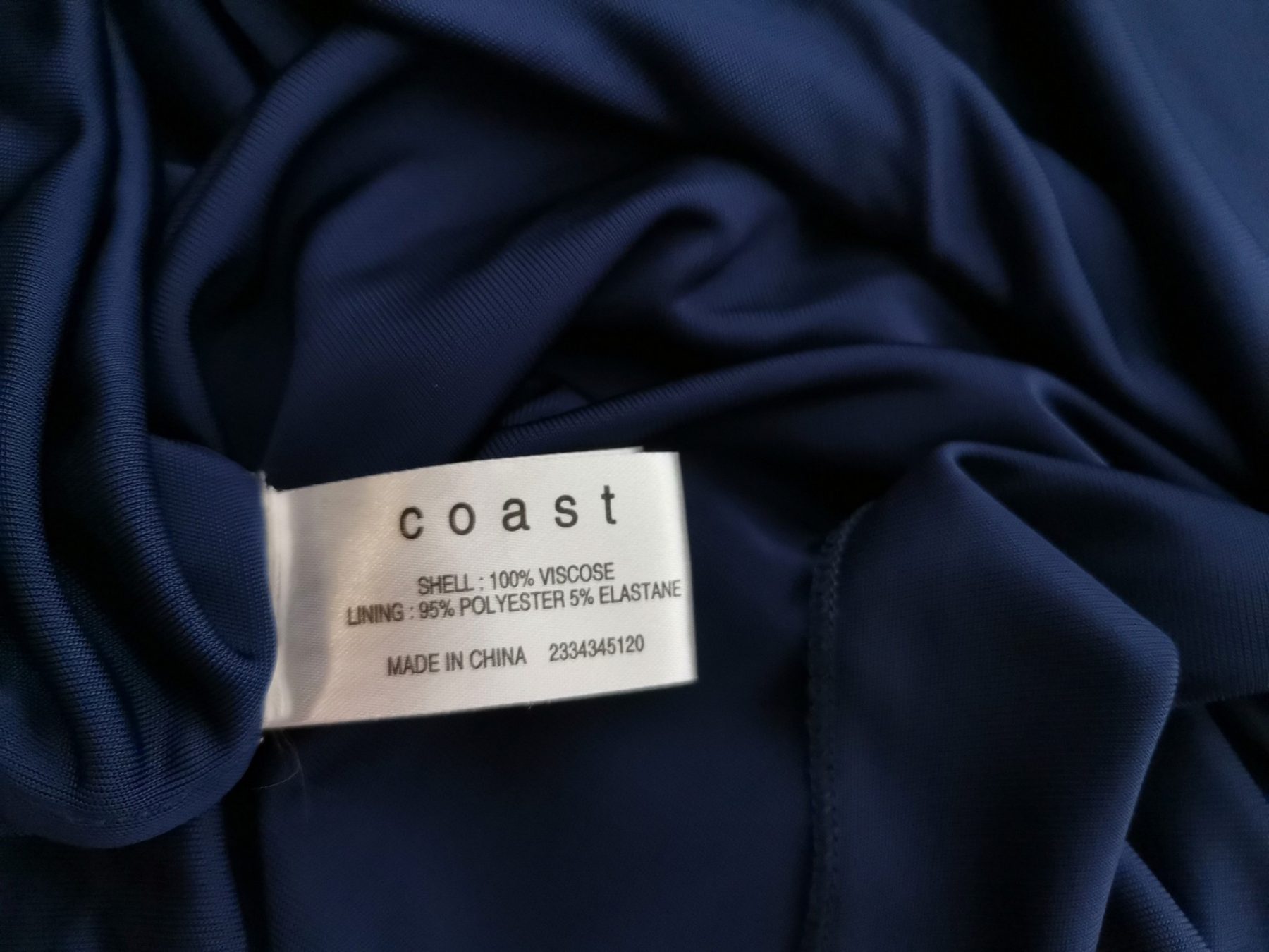 Coast Size 12 (40) Color Granatowy Na Jedno Ramię Sukienka Bodycon Bezrękawnik Midi Fabric Wiskoza 100%