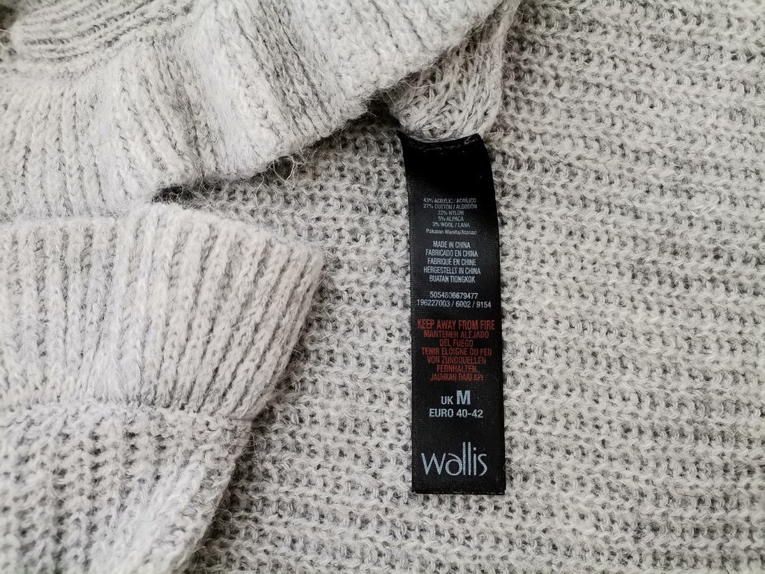 Wallis Size M Color Szary Okrągły dekolt Sweter Długi rękaw Fabric Akryl Otwarta dzianina