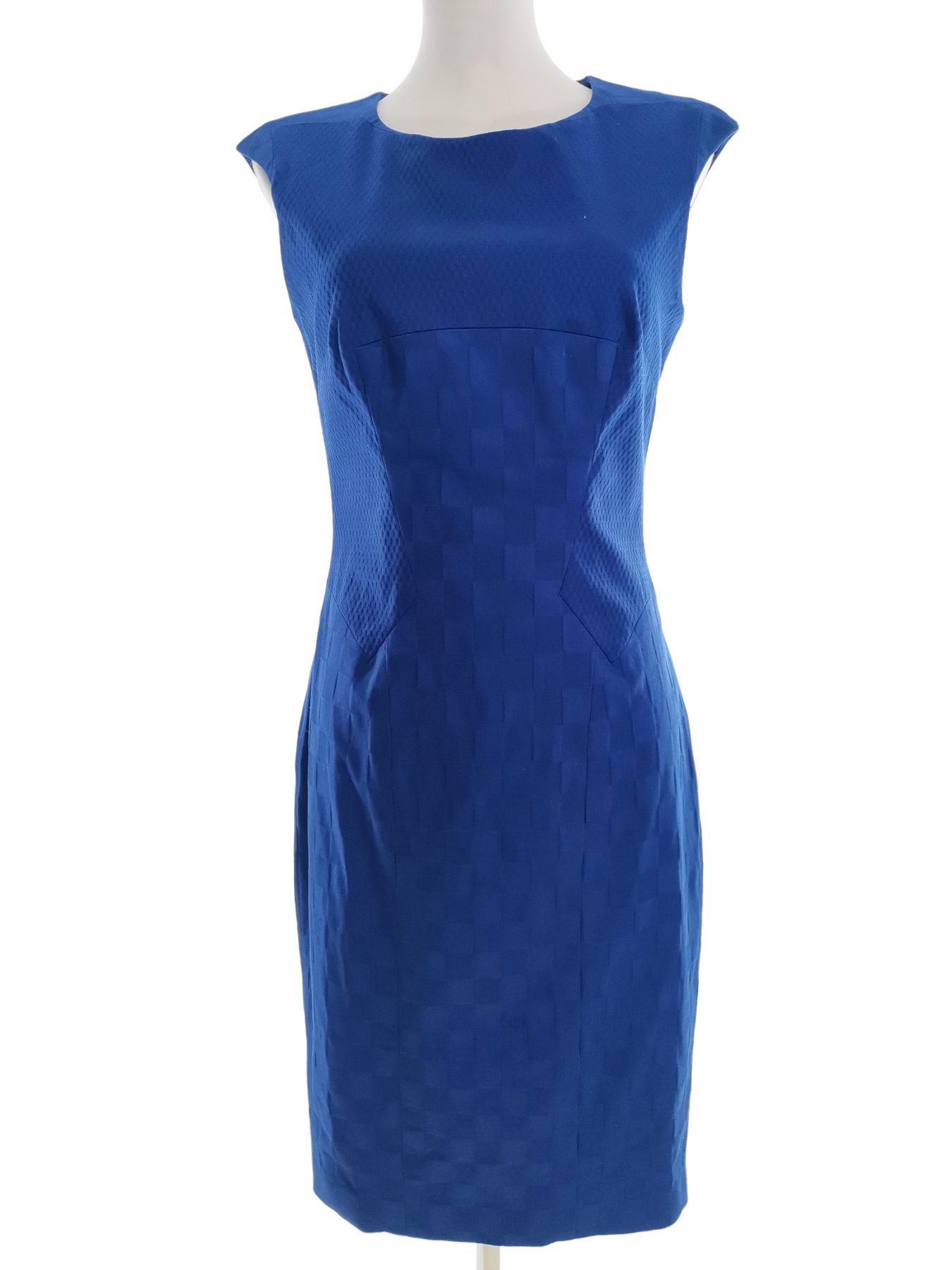 Karen MILLEN Size 10 (38) Color Niebieski Krata Okrągły dekolt Sukienka Ołówkowa Krótki rękaw Midi Fabric Bawełna