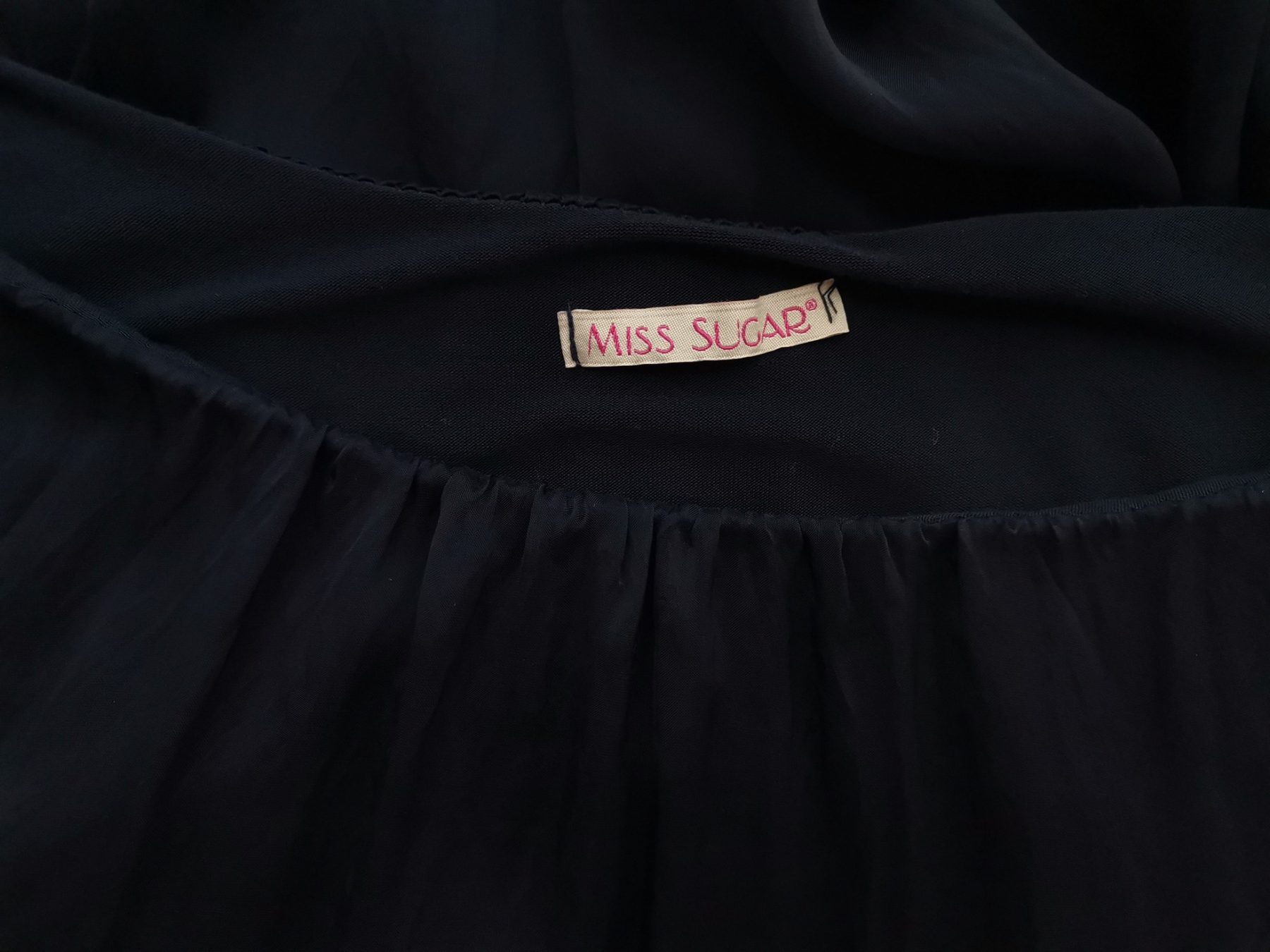 Miss Sugar Italy Size 3 (42) Color Granatowy W łódkę Sukienka Blouson Długi rękaw Do Kolan Fabric Wiskoza