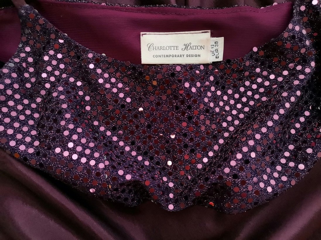 Charlotte Halton Size 12 (38) Color Purpurowy Odkryte Ramiona Suknia Balowa Sukienka Wieczorowa Bezrękawnik Długa