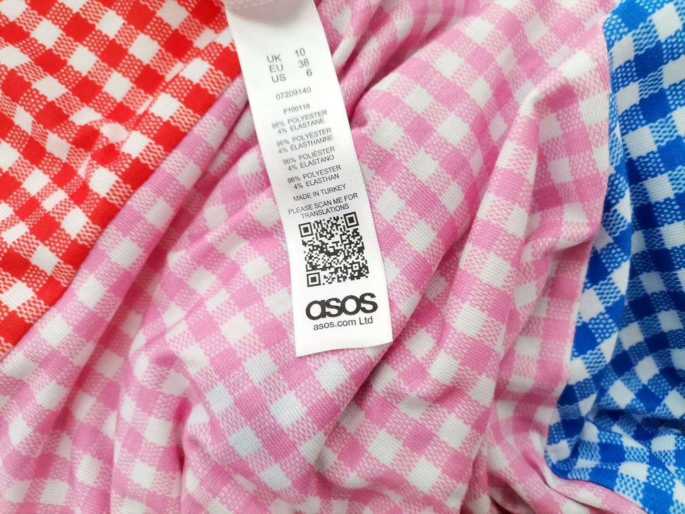 ASOS Size 10 (38) Color Niebieski Krata W serek Sukienka Trapezowa Krótki rękaw Do Kolan