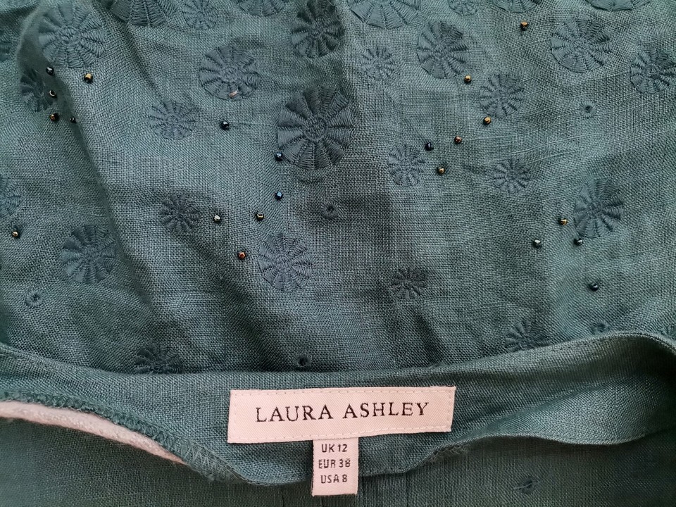 Laura ashley Size 12 (38) Color Turkusowy W serek Kardigan Wiązany Długi rękaw Fabric Len 100% Cienka dzianina