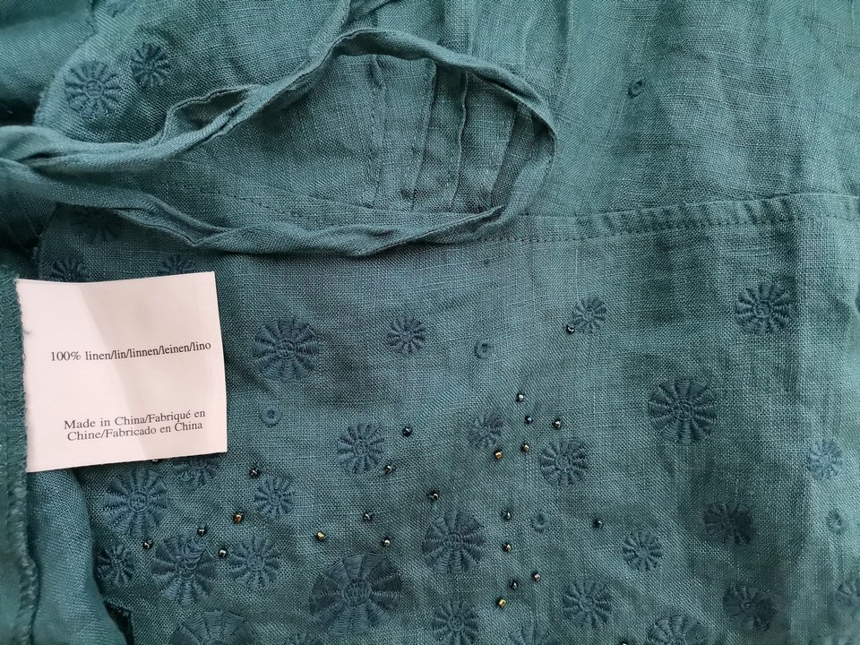 Laura ashley Size 12 (38) Color Turkusowy W serek Kardigan Wiązany Długi rękaw Fabric Len 100% Cienka dzianina