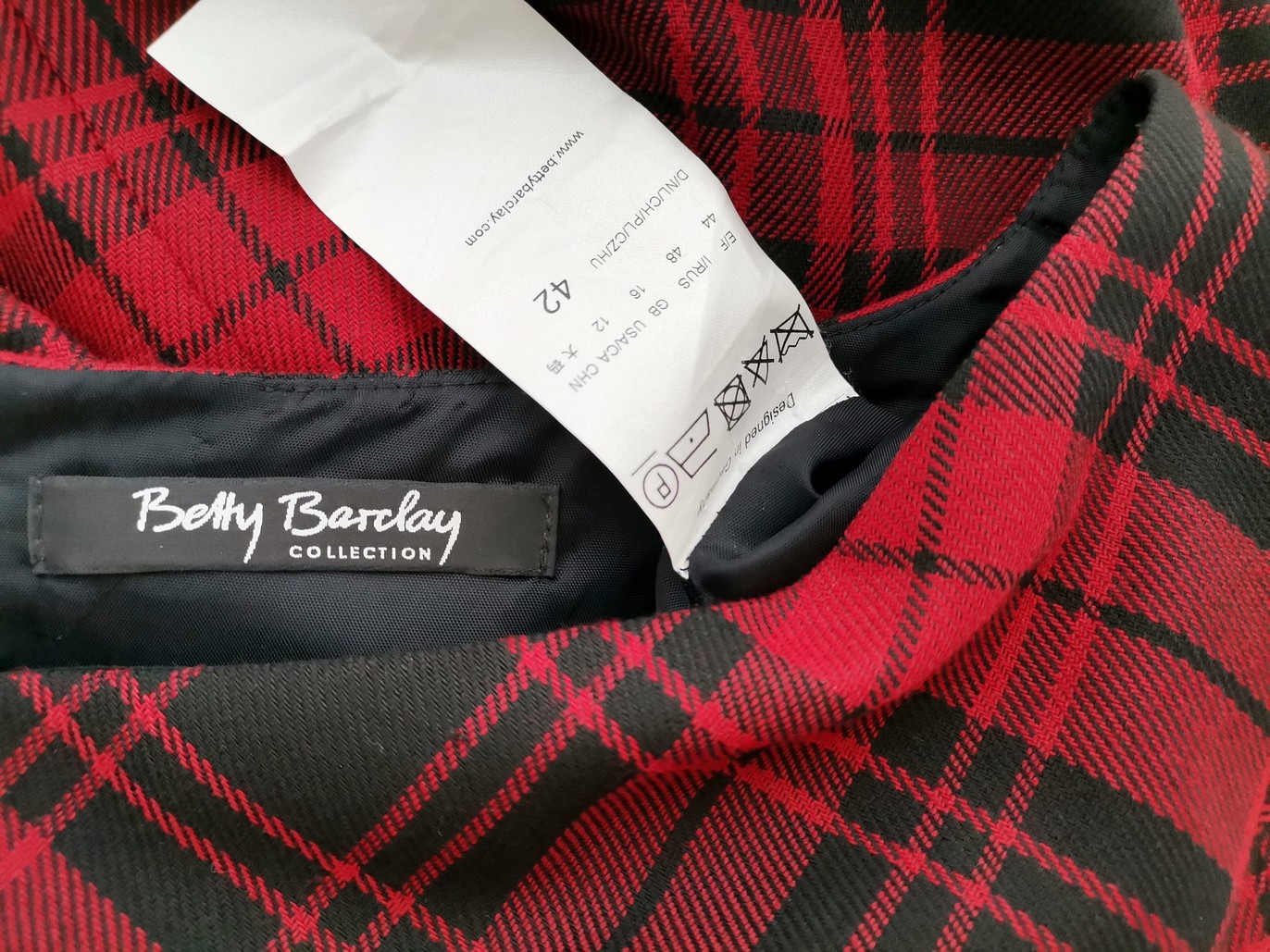 BETTY BARCLAY Size 42 Color Czerwony Krata W serek Sukienka Sweterkowa Krótki rękaw Midi