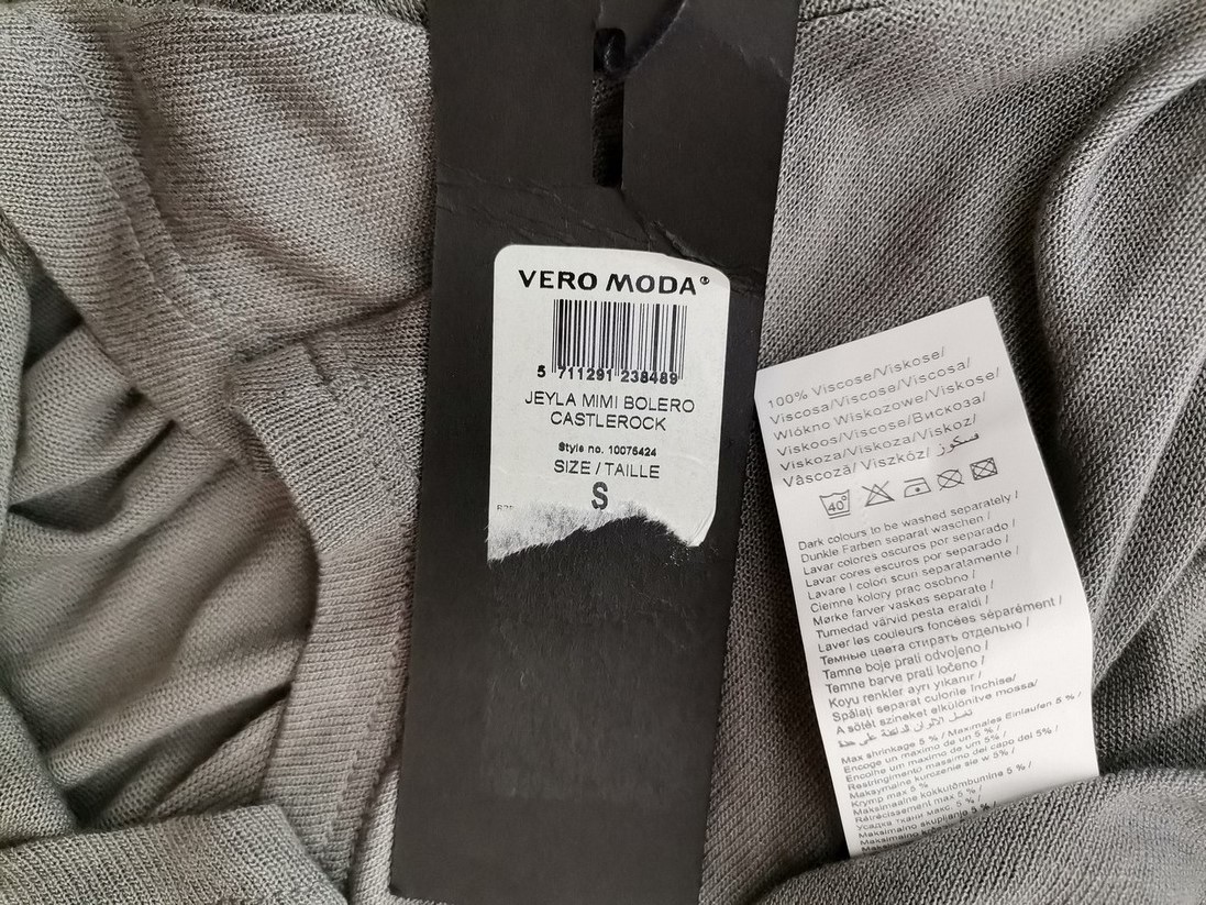 Vero moda Size S Color Szary W serek Kardigan Otwarty Drapowany Krótki rękaw Fabric Wiskoza Cienka dzianina