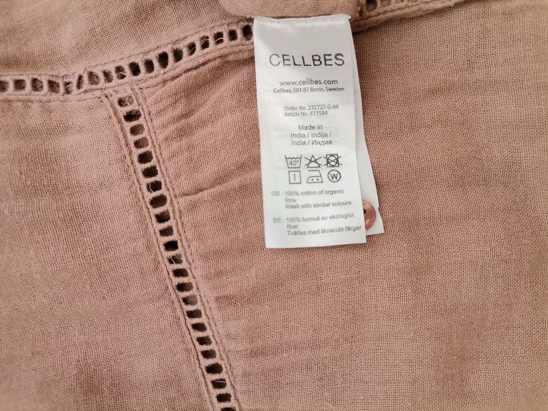 CELLBES Size 42/44 Color Brązowy Okrągły dekolt Sukienka Prosta Rękaw 3/4 Do Kolan Fabric Bawełna 100%