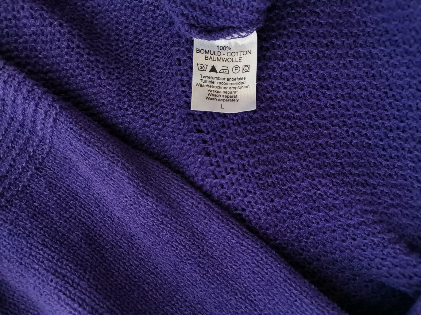 Milieu Size L Color Fioletowy Kołnierz Długi Otwarty Kardigan Długi rękaw Fabric Bawełna 100% Cienka dzianina