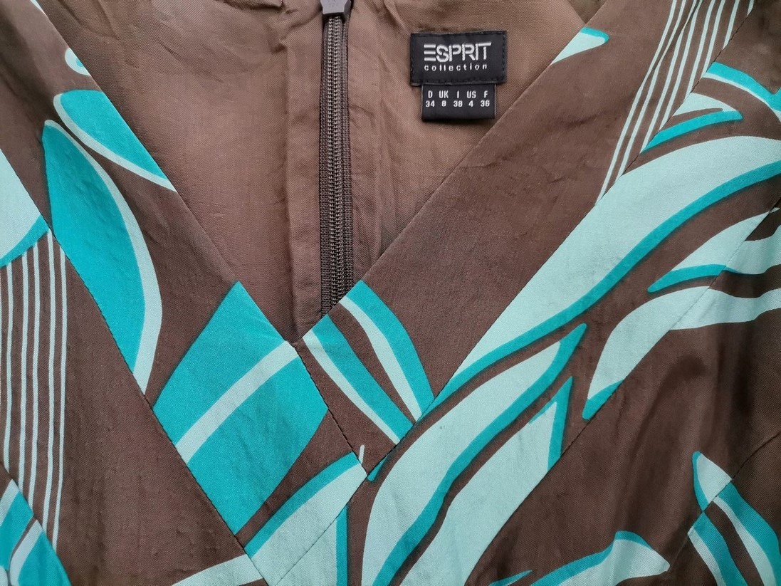 Esprit Size 34 Color Brązowy W serek Sukienka Letnia Bezrękawnik Midi Fabric Jedwab 100%