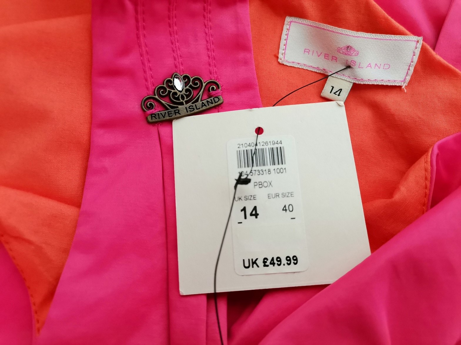 River island Size 14 (40) Color Różowy Na Jedno Ramię Suknia Balowa Sukienka Wieczorowa Bezrękawnik Do Kolan Fabric Bawełna