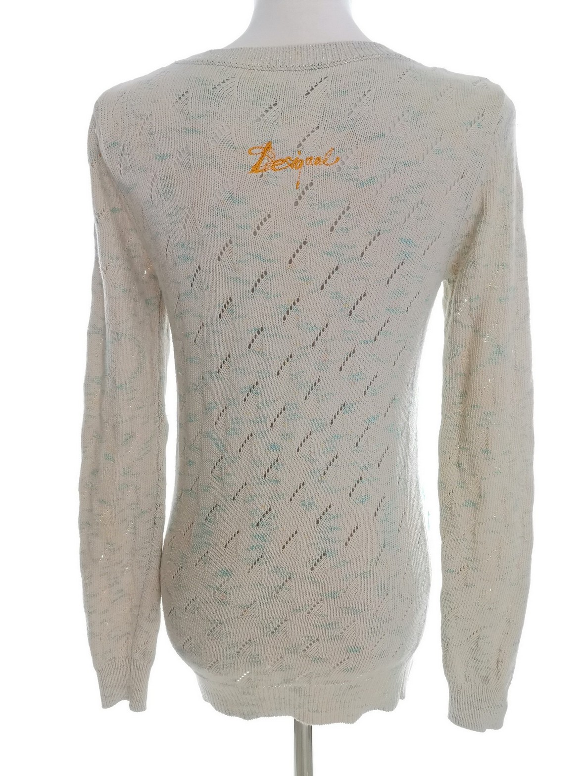 DESIGUAL Size M Color Kremowy Crew Neck Długi Sweter Tunika Długi rękaw Cienka dzianina