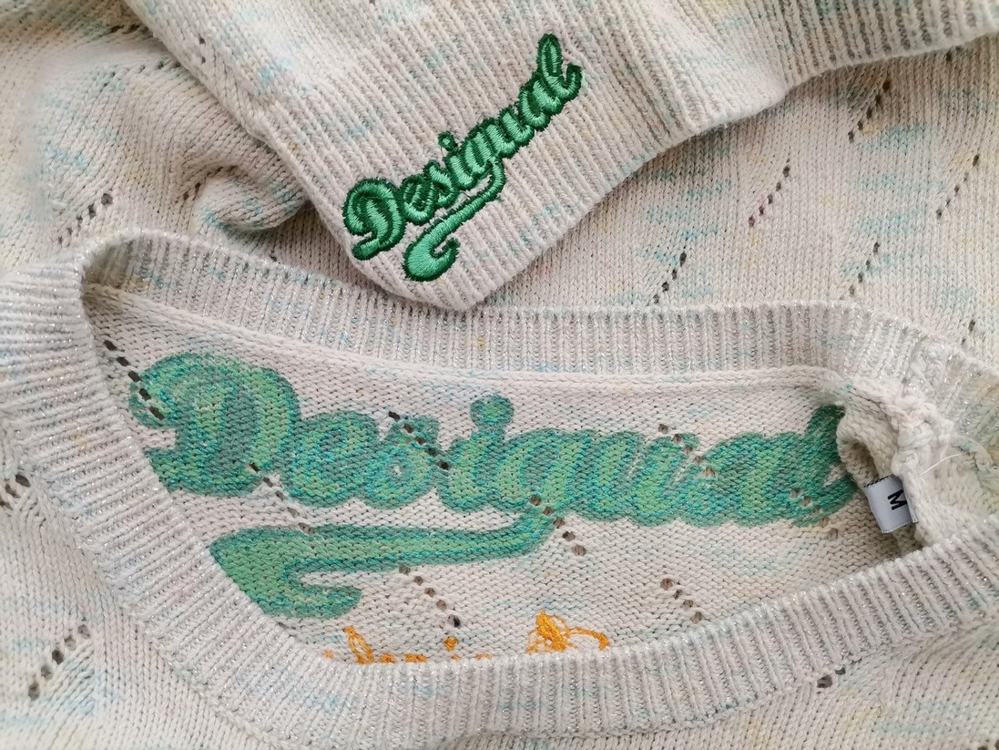 DESIGUAL Size M Color Kremowy Crew Neck Długi Sweter Tunika Długi rękaw Cienka dzianina