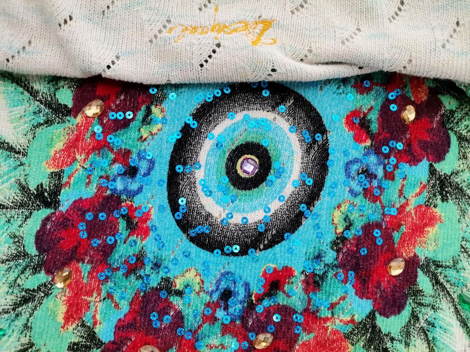 DESIGUAL Size M Color Kremowy Crew Neck Długi Sweter Tunika Długi rękaw Cienka dzianina