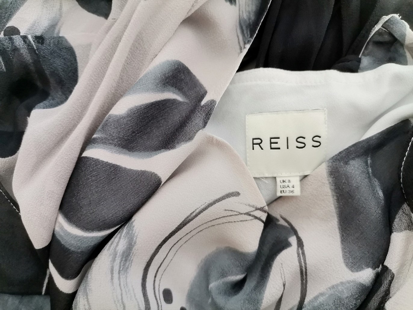 Reiss Size 8 (36) Color Szary W serek Sukienka Elegancka Bezrękawnik Do Kolan Fabric Jedwab 100%