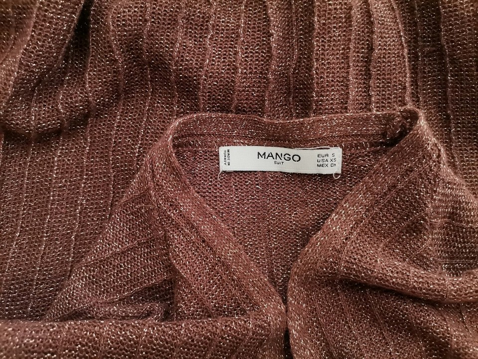 Mango Size S Color Brązowy W serek Sweter Kopertowy Długi rękaw Cienka dzianina