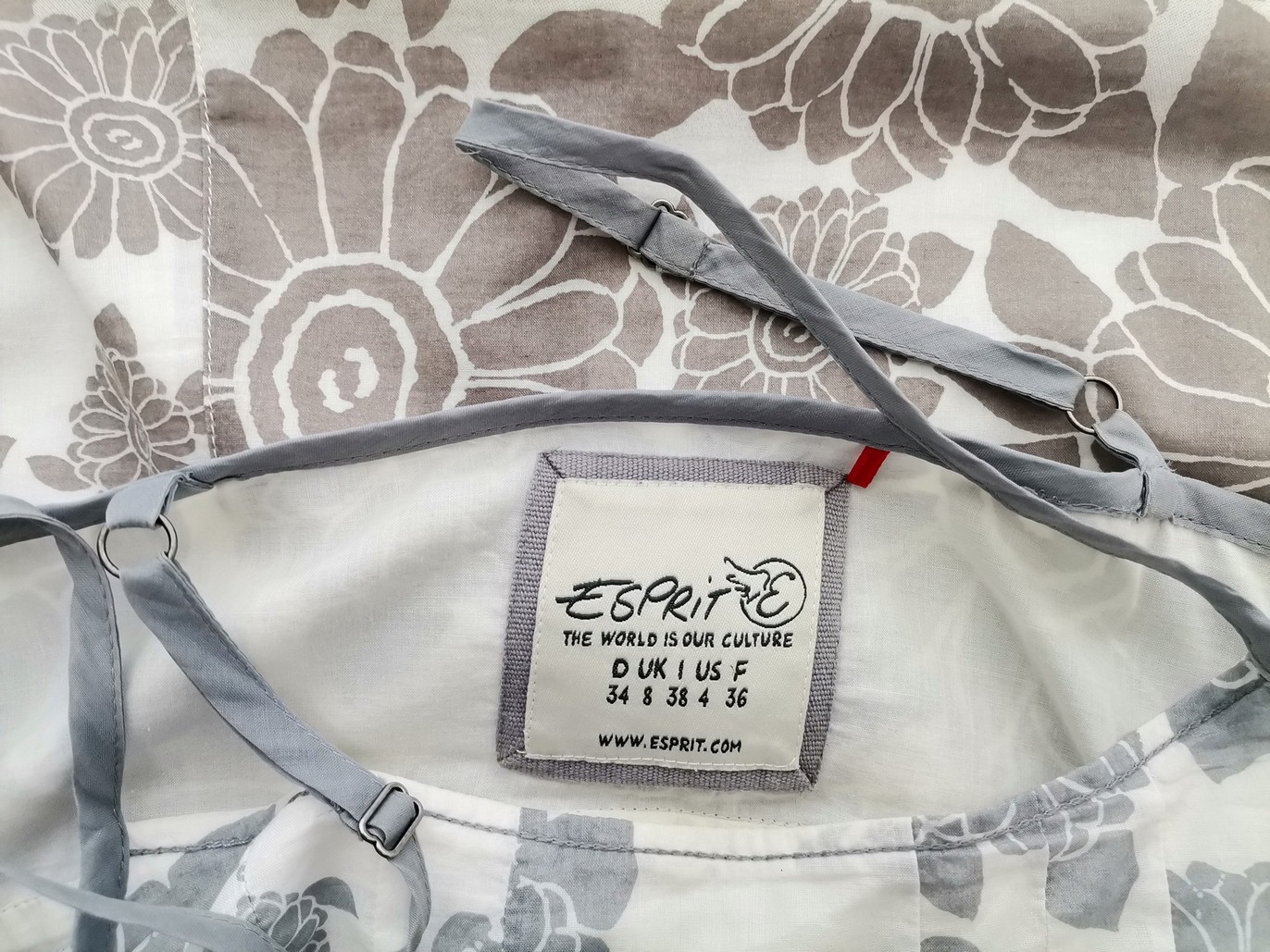 Esprit Size 34 Color Szary Kwadratowy dekolt Sukienka Trapezowa Bezrękawnik Midi Fabric Bawełna 100%