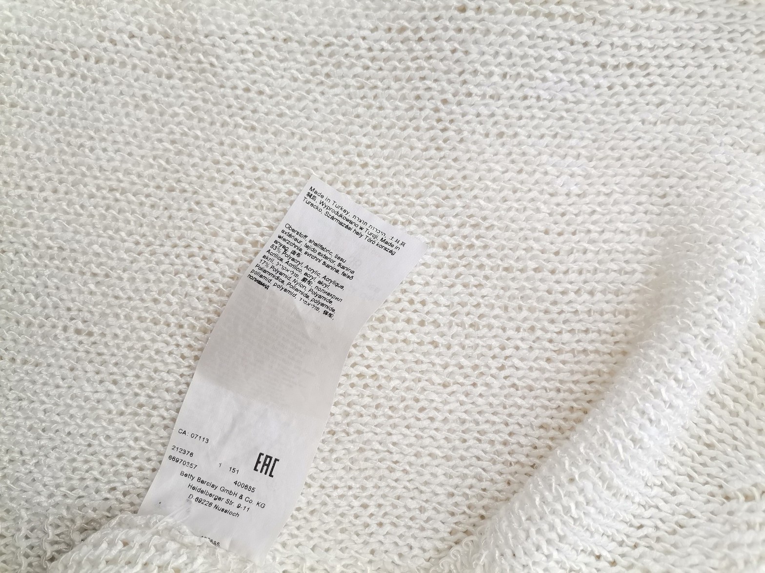 BETTY BARCLAY Size 36 Color Biały Okrągły dekolt Peleryna Kardigan Krótki rękaw Fabric Akryl Otwarta dzianina