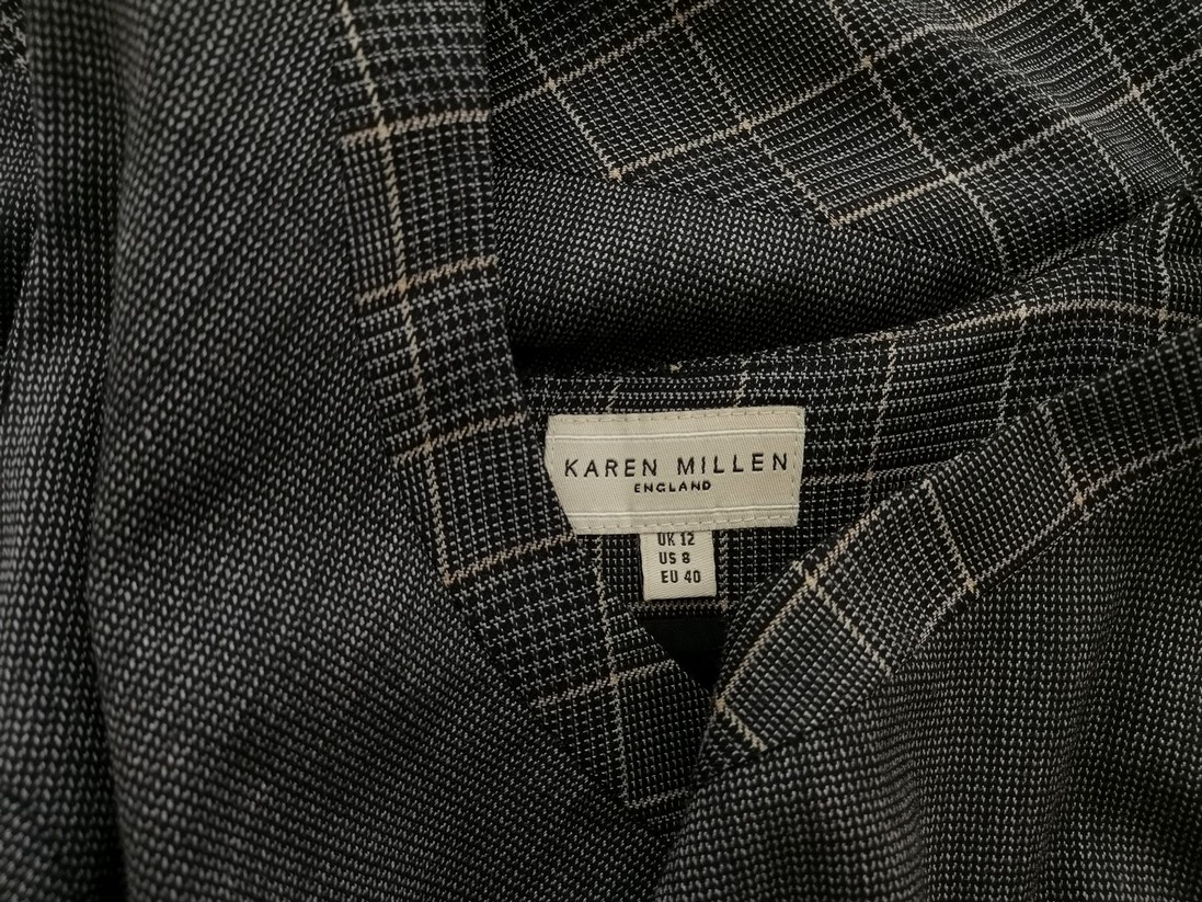 Karen MILLEN Size 12 (40) Color Szary Krata Okrągły dekolt Sukienka Ołówkowa Bezrękawnik Midi Fabric Wełna