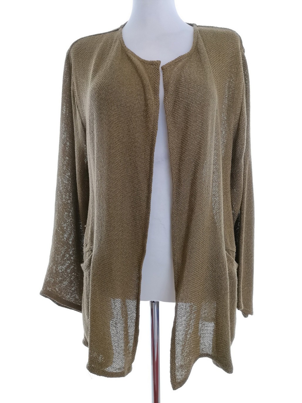 Masai Size M Color Khaki Okrągły dekolt Długi Otwarty Kardigan Długi rękaw Fabric Wiskoza Cienka dzianina