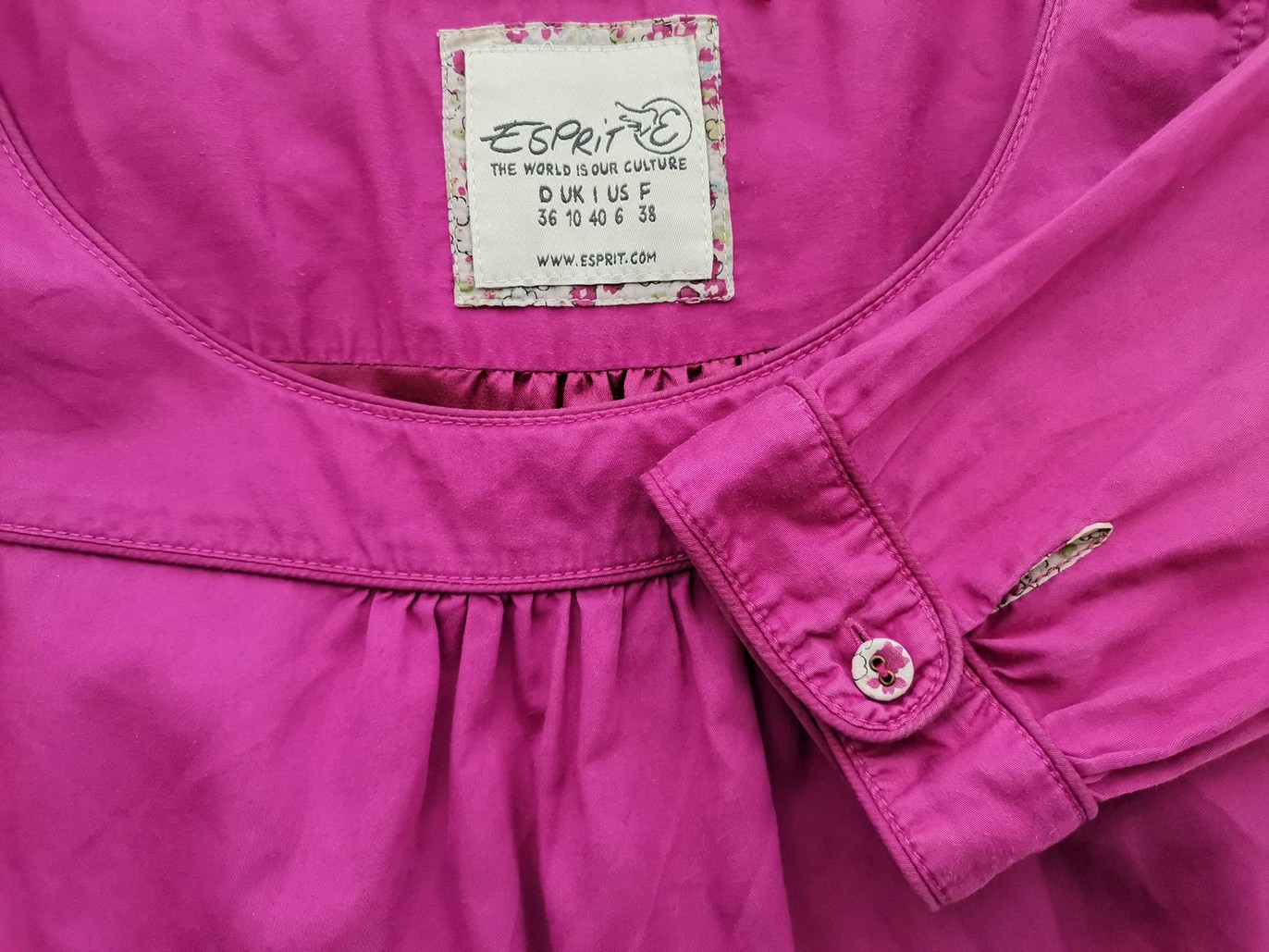 Esprit Size 36 Color Fuksja Okrągły dekolt Sukienka Prosta Rękaw 3/4 Do Kolan Fabric Bawełna 100%