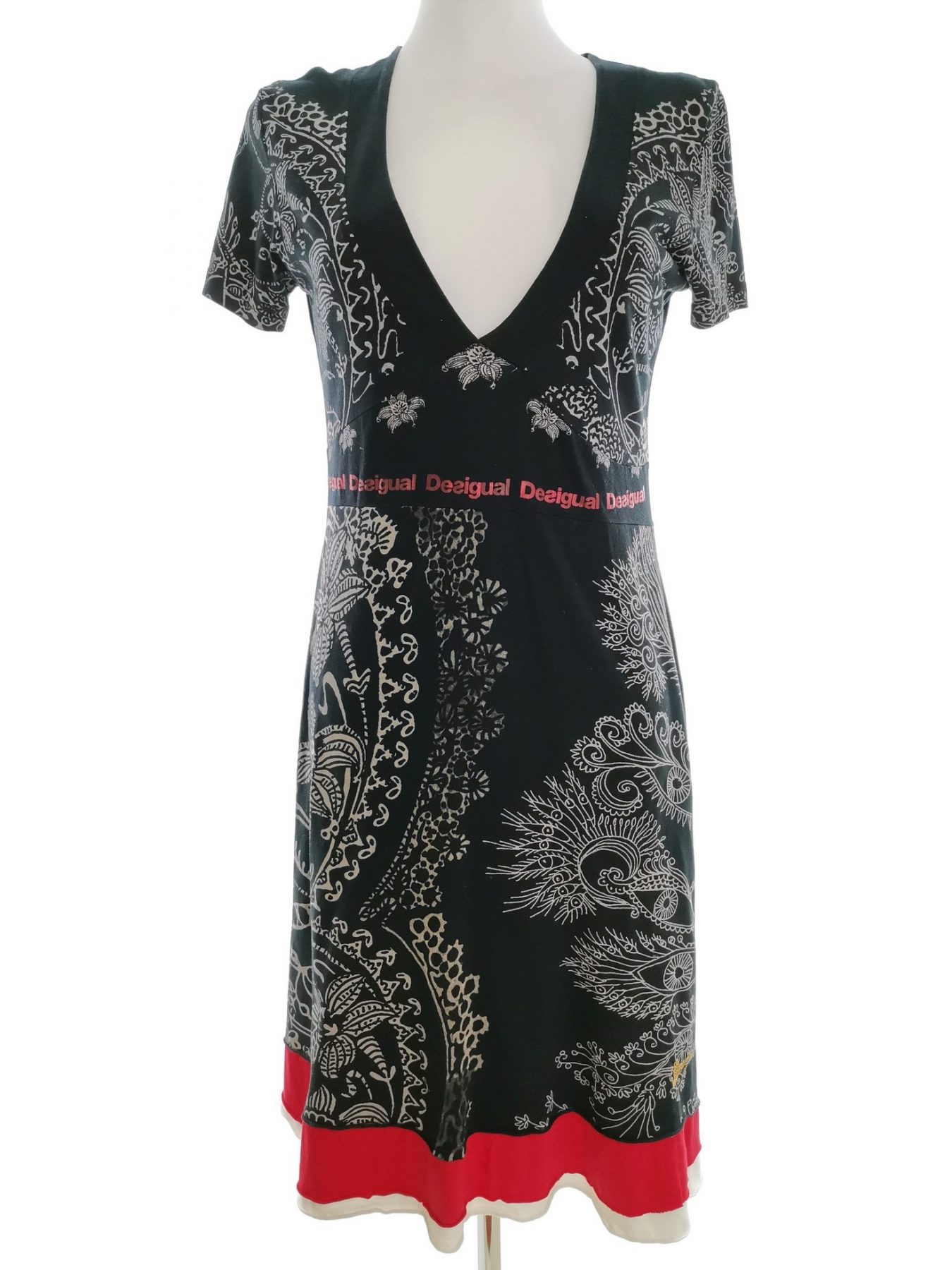 DESIGUAL Size L Color Czarny W serek Sukienka Sweterkowa Krótki rękaw Midi