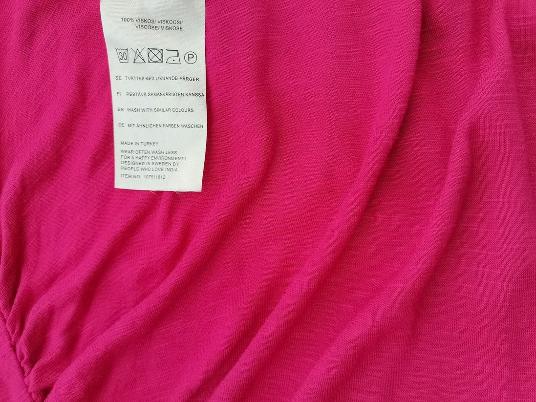 Indiska Size XL Color Różowy Okrągły dekolt Sukienka Maxi Krótki rękaw Długa Fabric Wiskoza 100%