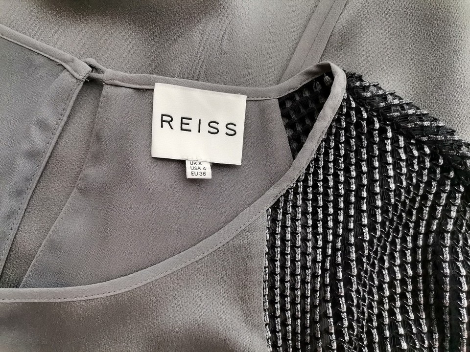 Reiss Size 8 (36) Color Szary Okrągły dekolt Sukienka Prosta Krótki rękaw Do Kolan