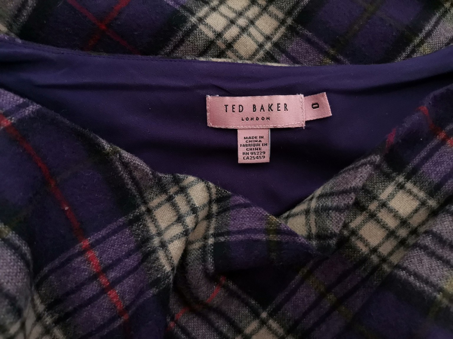 Ted Baker Size 0 (34) Color Fioletowy Krata Okrągły dekolt Sukienka Ołówkowa Bezrękawnik Do Kolan Fabric Wełna