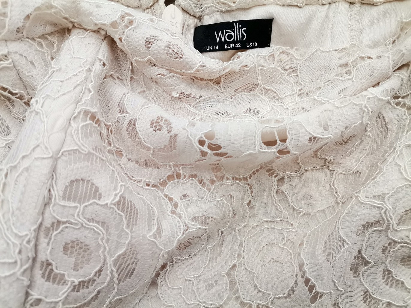 Wallis Size 14 (42) Color Kremowy W łódkę Sukienka Elegancka Krótki rękaw Do Kolan