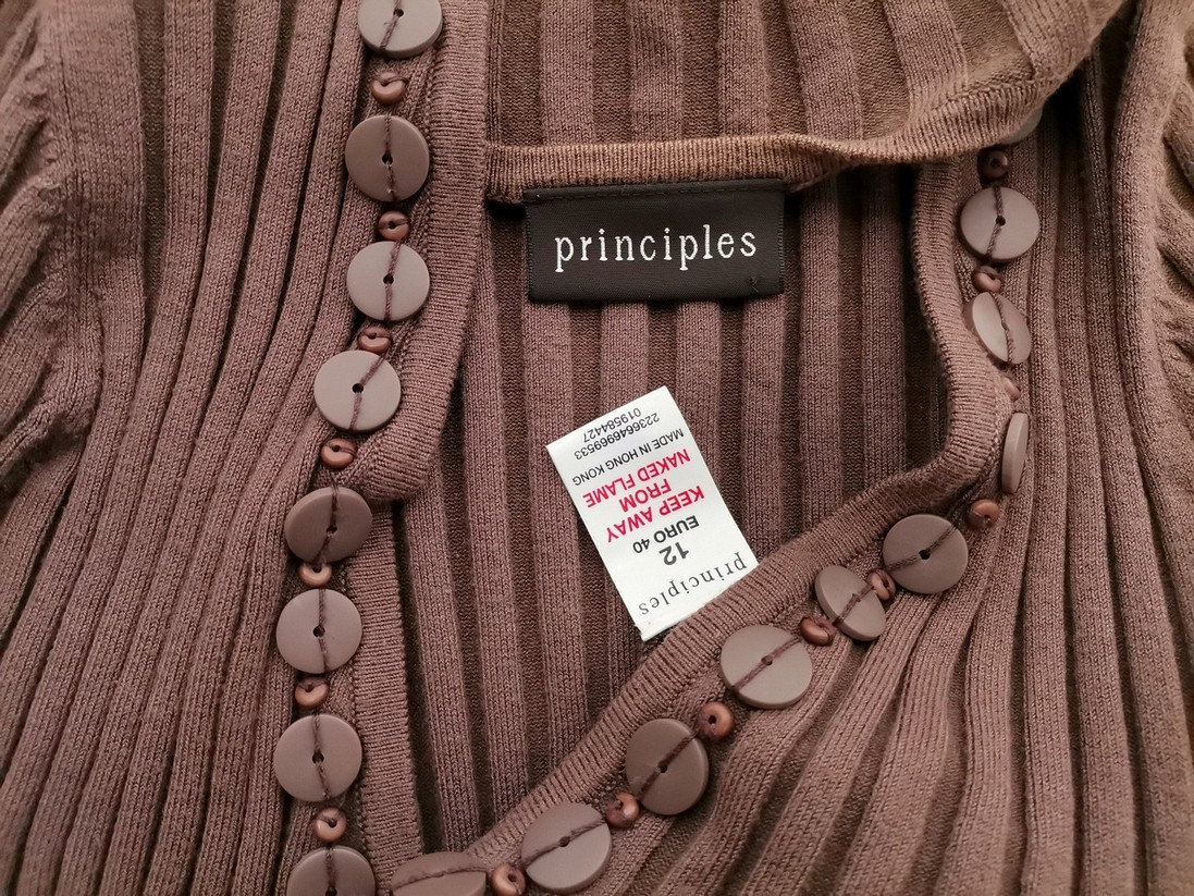 Principles Size 12 (40) Color Brązowy W serek Kardigan Wiązany Rękaw 3/4 Fabric Modal Cienka dzianina