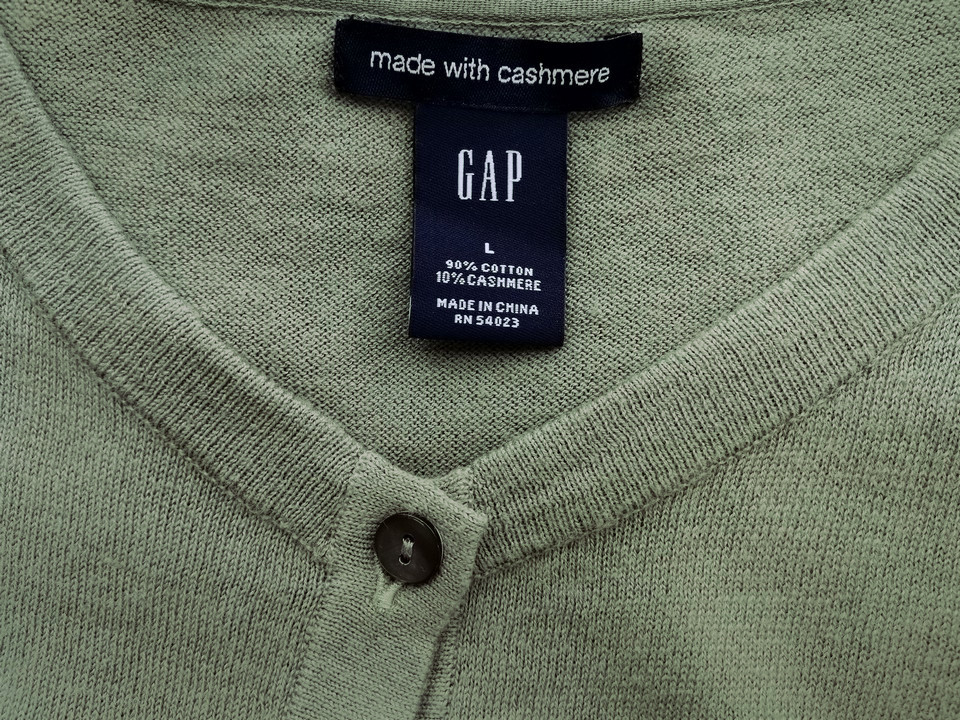 Gap Size L Color Zielony W serek Kardigan Zapinany Rękaw 3/4 Fabric Bawełna Cienka dzianina