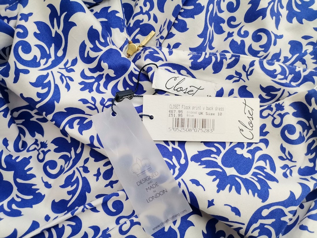 Closet Size 10 (38) Color Niebieski W łódkę Sukienka Elegancka Krótki rękaw Do Kolan Fabric Bawełna