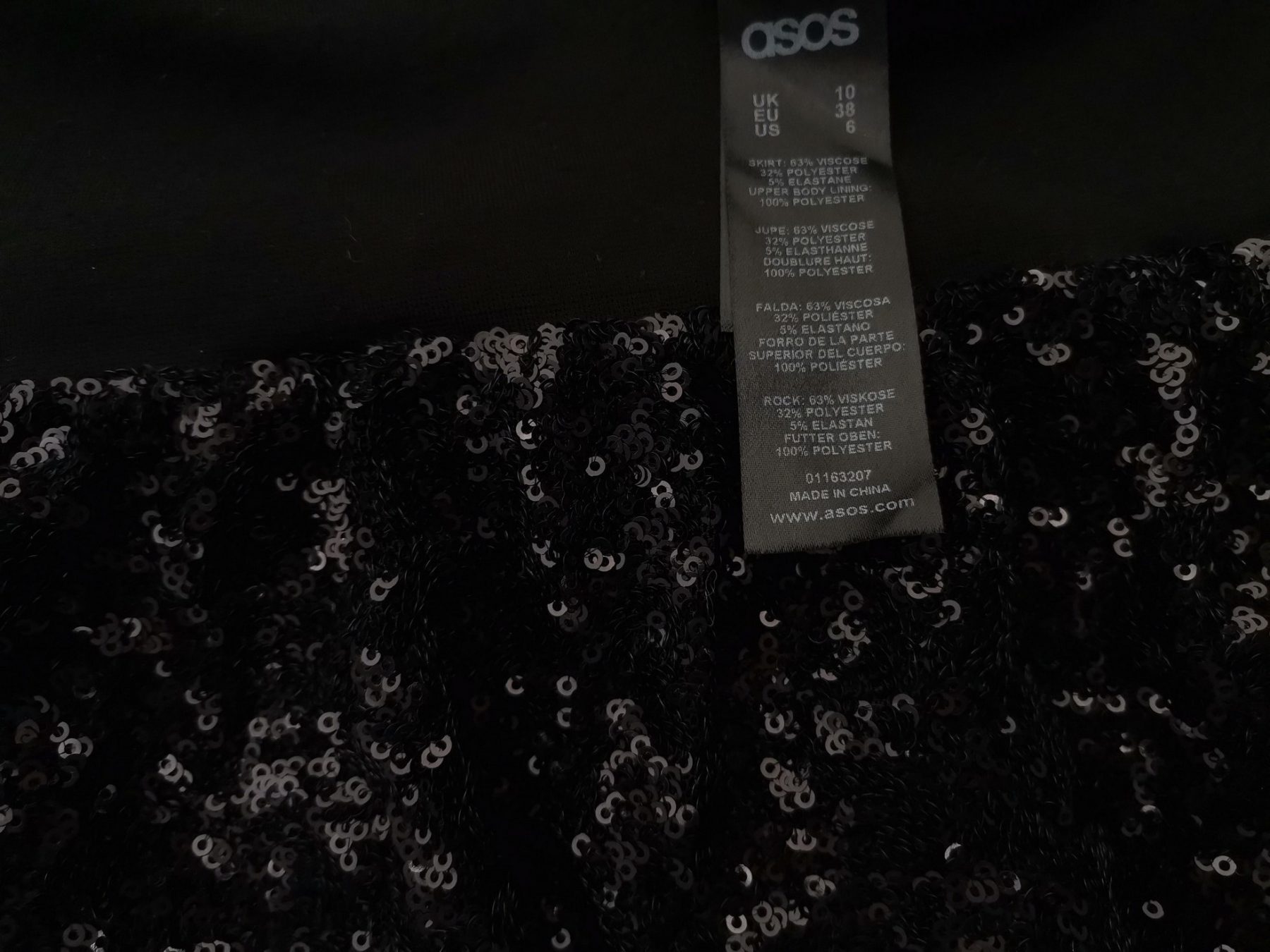 ASOS Size 10 (38) Color Czarny W łódkę Sukienka Bodycon Długi rękaw Do Kolan Fabric Wiskoza