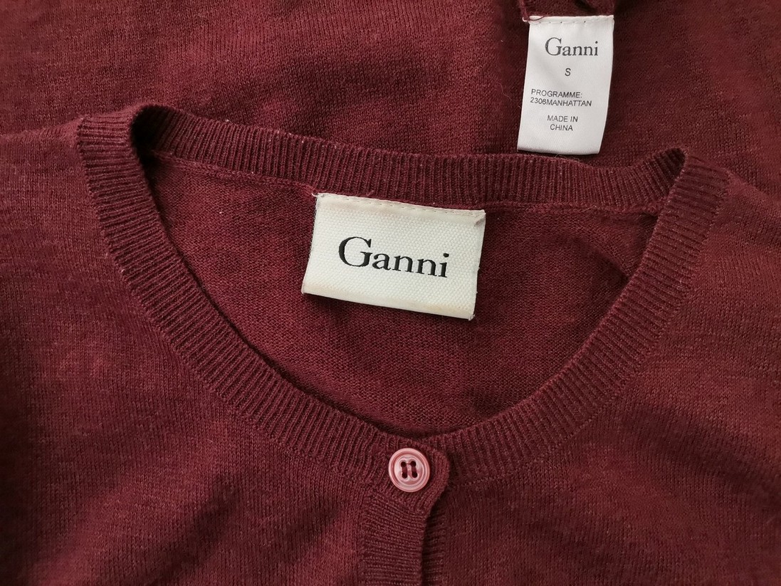 Ganni Size S Color Purpurowy Okrągły dekolt Kardigan Zapinany Długi rękaw Fabric Wełna Cienka dzianina