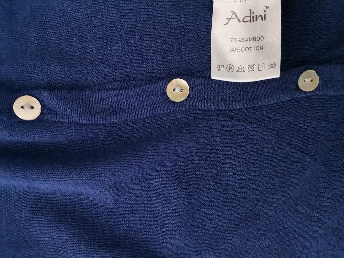 Adini Size L Color Niebieski Okrągły dekolt Długi Zapinany Kardigan Rękaw 3/4 Fabric Bambus Cienka dzianina